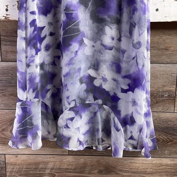 ALFRED DUNNER Ladies Midi Flowy Floral Ruffled Hem Skirt,10 Petite, Purple/white - Picture 4 of 7